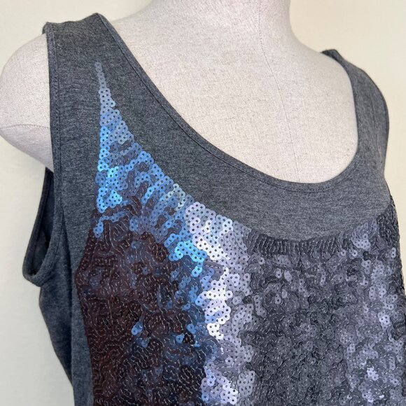 CALVIN KLEIN Gray Tank Top With Silver Sequin Front Detail Womens Large - Picture 2 of 8